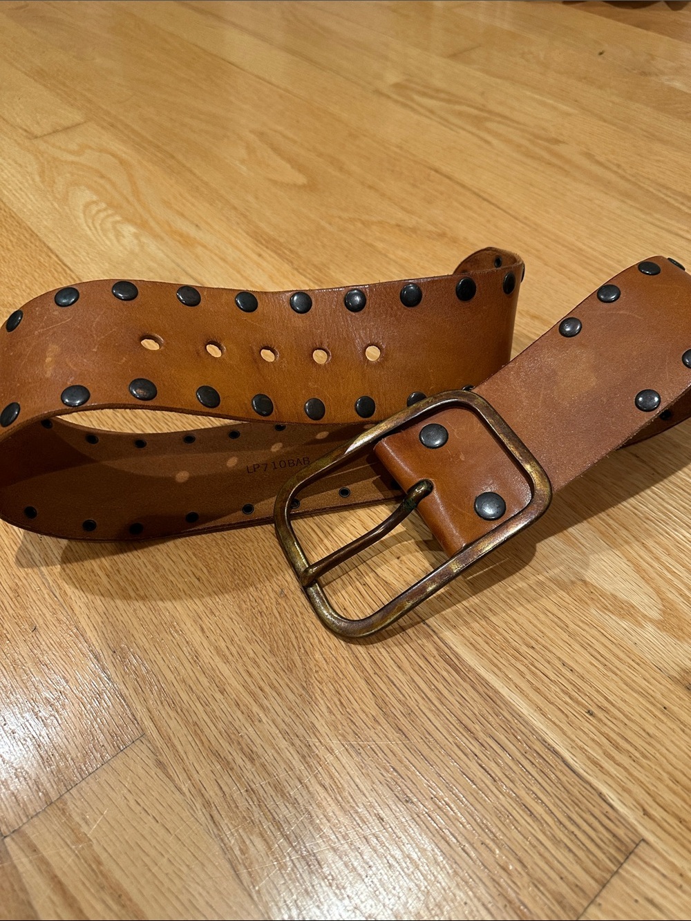 Arden B Brown Studded Leather Belt with Antique Brass Buckle